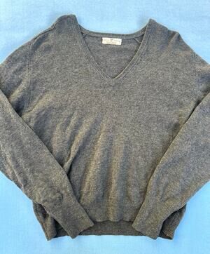 Vintage Braemar Mens Gray Lambswool V-Neck Sweater Scotland Size 7 XL